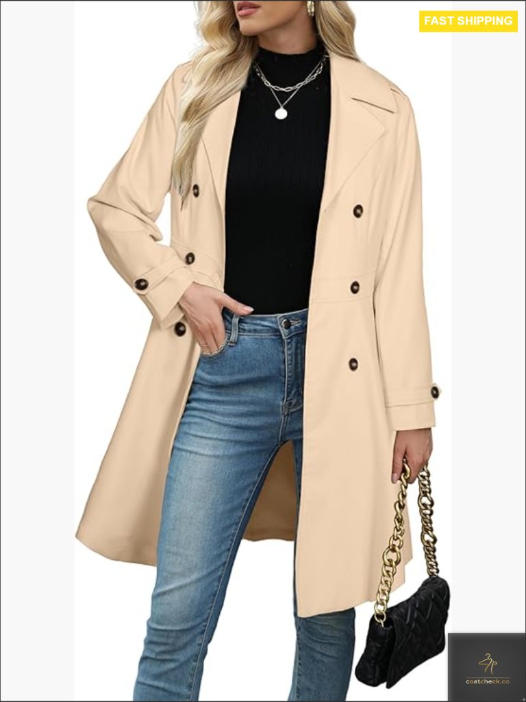 Classic Trench Coat Double-Breasted Elegant Dressy A-Line Fall Outerwear